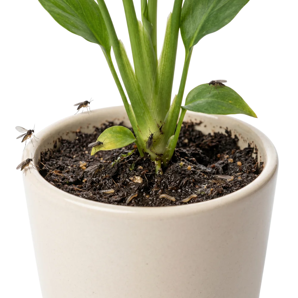 Fungus gnats near potting soil