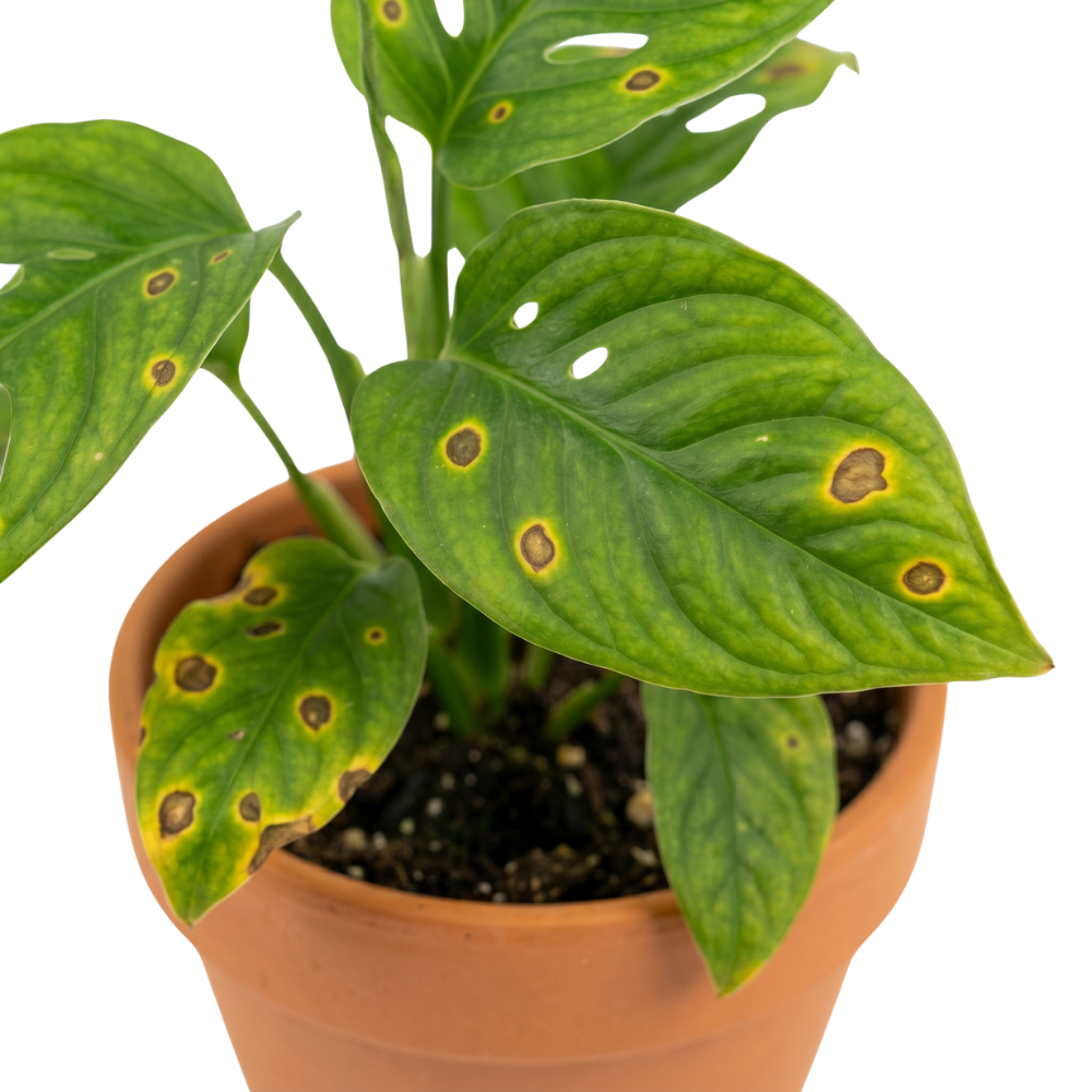 Dark spots on a green leaf