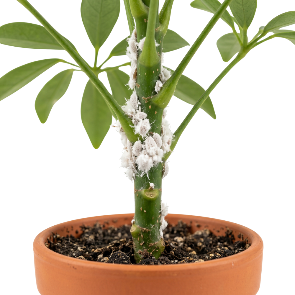 Mealybugs on a plant stem