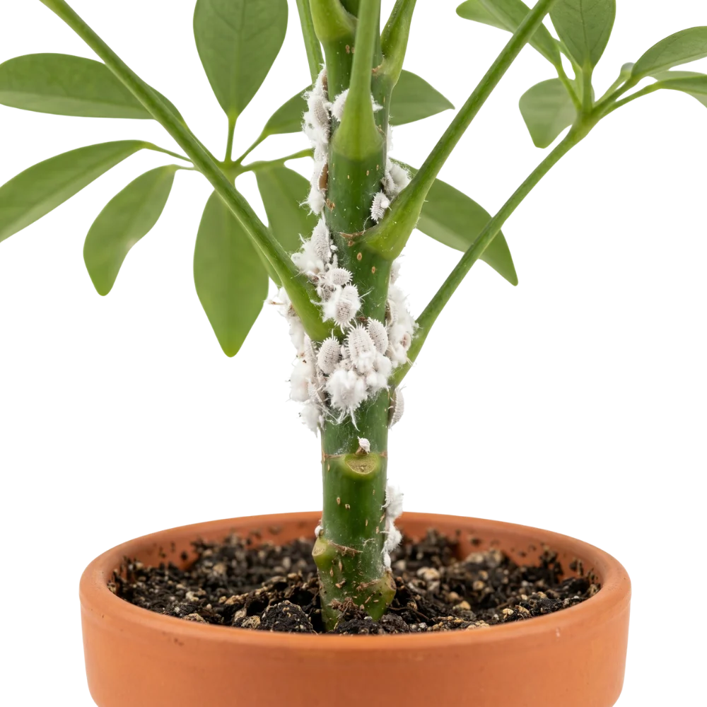 Mealybugs on a plant stem