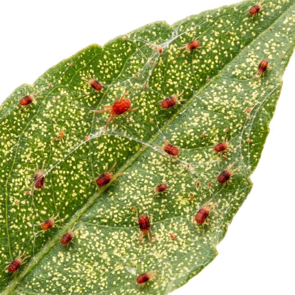 Spider mites with webbing on a leaf